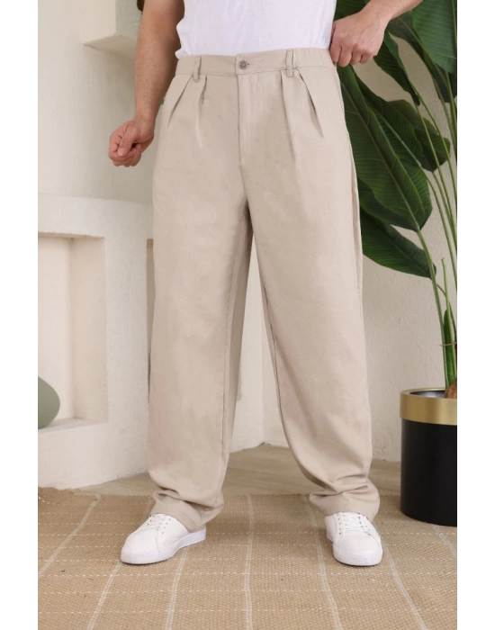 Erkek Beli Lastikli Pileli Baggy Pantolon