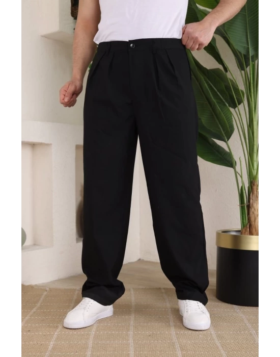 Erkek Beli Lastikli Pileli Baggy Pantolon