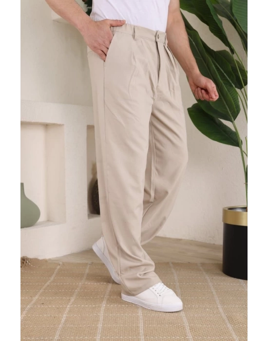 Erkek Beli Lastikli Pileli Baggy Pantolon