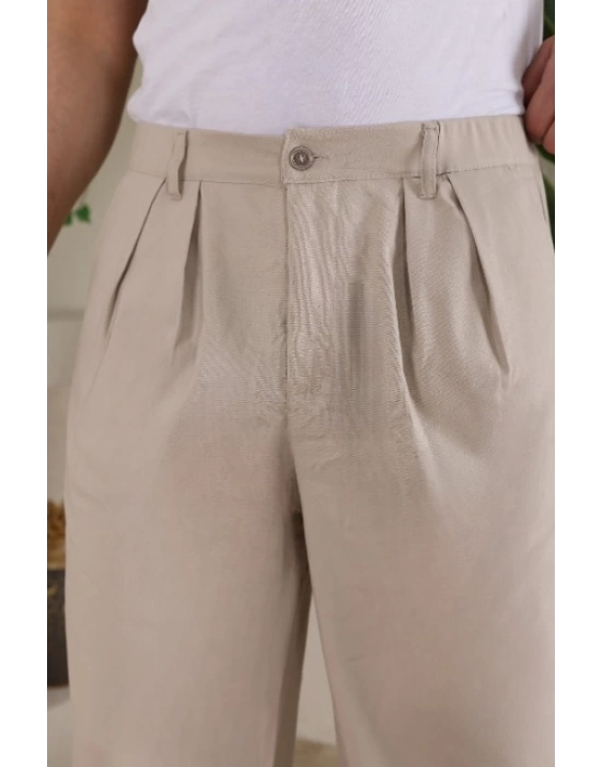 Erkek Beli Lastikli Pileli Baggy Pantolon