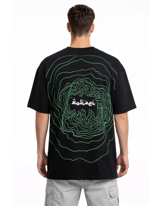 Erkek Bisiklet Yaka Baskılı Kısa Kollu Tişört Streetwear Günlük Basic Pamuklu T-shirt - Siyah