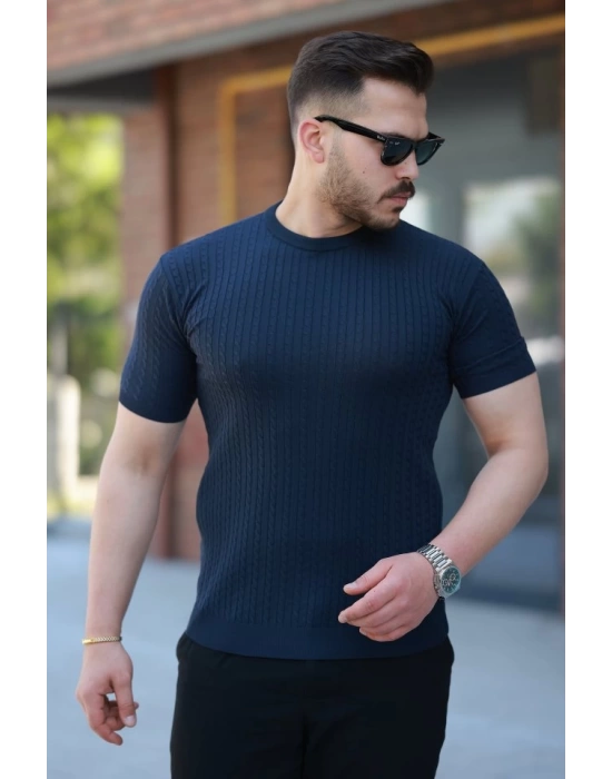 Erkek Bisiklet Yaka örgü Desenli Kısa örme Triko Kısa Kollu T-shirt