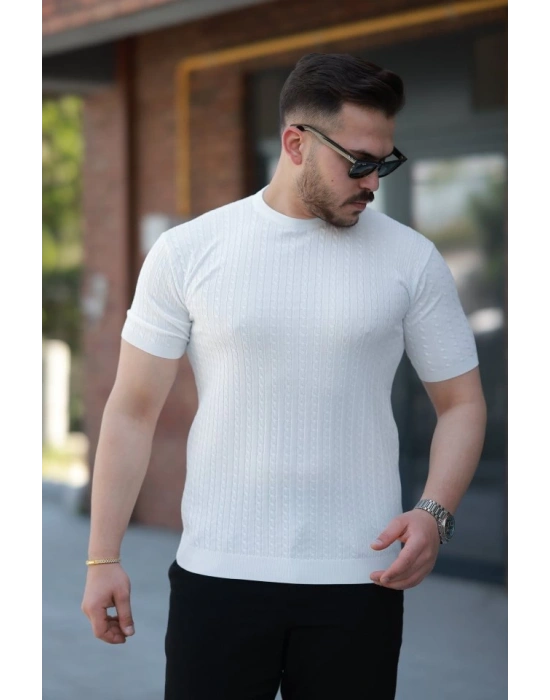 Erkek Bisiklet Yaka örgü Desenli Kısa örme Triko Kısa Kollu T-shirt