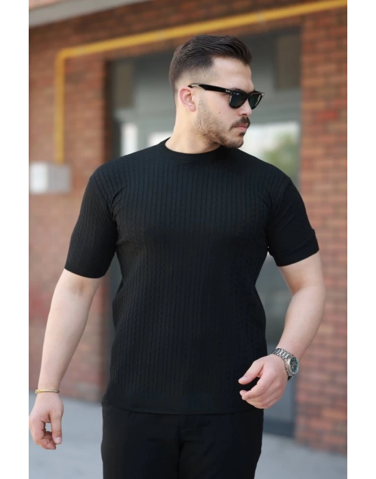 Erkek Bisiklet Yaka örgü Desenli Kısa örme Triko Kısa Kollu T-shirt