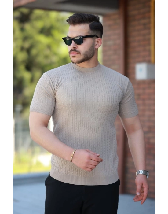 Erkek Bisiklet Yaka örgü Desenli Kısa örme Triko Kısa Kollu T-shirt