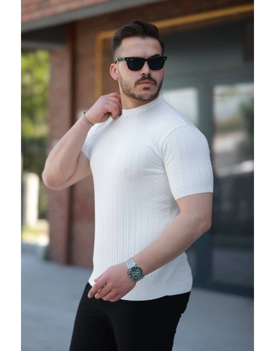 Erkek Bisiklet Yaka örgü Desenli Kısa örme Triko Kısa Kollu T-shirt