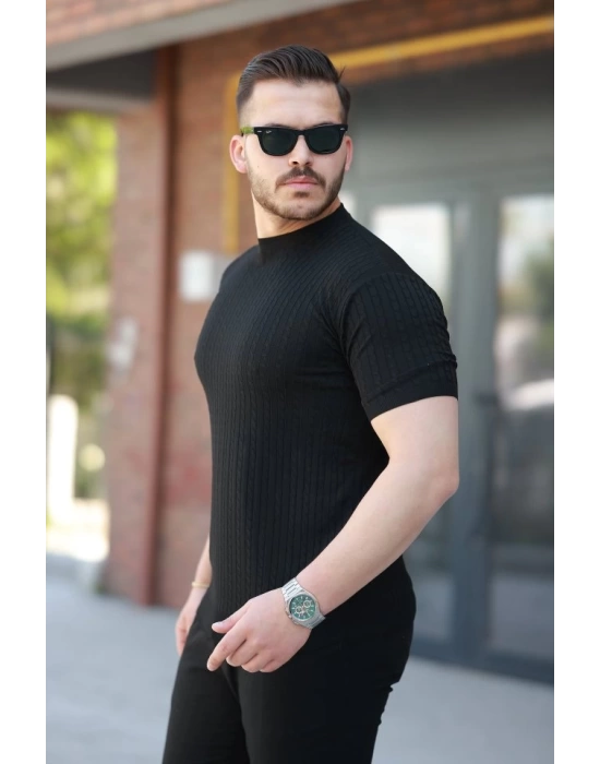 Erkek Bisiklet Yaka örgü Desenli Kısa örme Triko Kısa Kollu T-shirt