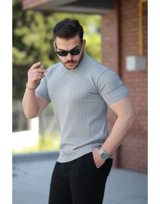 Erkek Bisiklet Yaka örgü Desenli Kısa örme Triko Kısa Kollu T-shirt