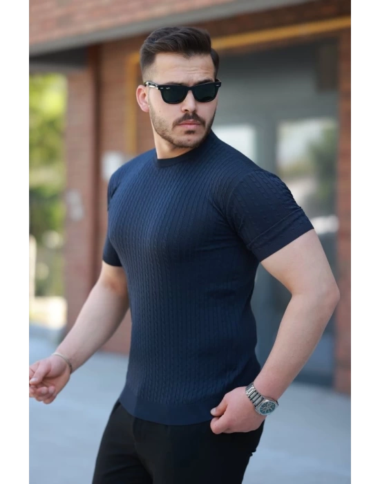 Erkek Bisiklet Yaka örgü Desenli Kısa örme Triko Kısa Kollu T-shirt