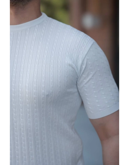 Erkek Bisiklet Yaka örgü Desenli Kısa örme Triko Kısa Kollu T-shirt