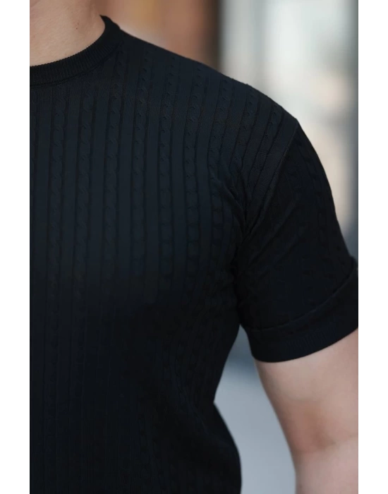 Erkek Bisiklet Yaka örgü Desenli Kısa örme Triko Kısa Kollu T-shirt