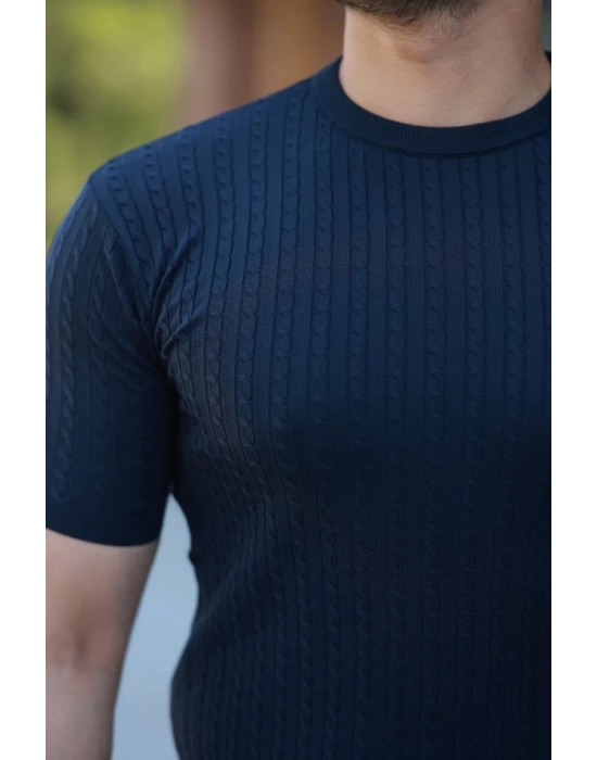Erkek Bisiklet Yaka örgü Desenli Kısa örme Triko Kısa Kollu T-shirt
