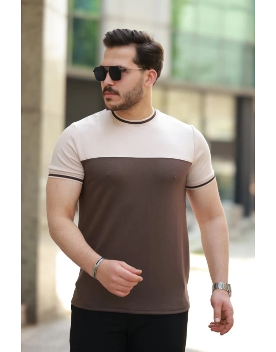 Erkek Bisiklet Yaka Parçalı Renk Kısa Kollu Tshirt