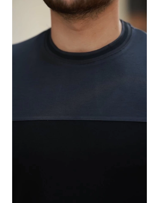 Erkek Bisiklet Yaka Parçalı Renk  Kısa Kollu Tshirt