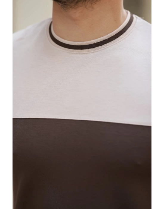 Erkek Bisiklet Yaka Parçalı Renk Kısa Kollu Tshirt