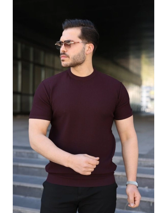 Erkek Bisiklet Yaka Petek Dokulu Kısa Kollu Triko Tişört