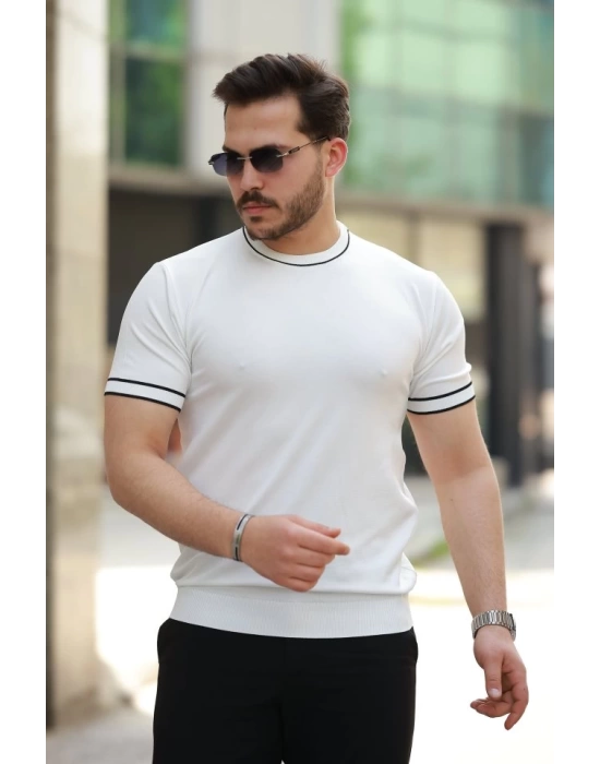 Erkek Bisiklet Yaka Ribanalı Kısa Kollu Tshirt