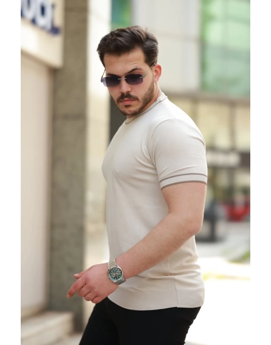 Erkek Bisiklet Yaka Ribanalı Kısa Kollu Tshirt