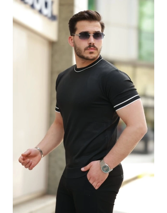 Erkek Bisiklet Yaka Ribanalı Kısa Kollu Tshirt