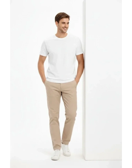 Erkek Bisiklet Yaka Tişört Regular Kalıp Basic Pamuklu Günlük Kullanım T-shirt - Beyaz