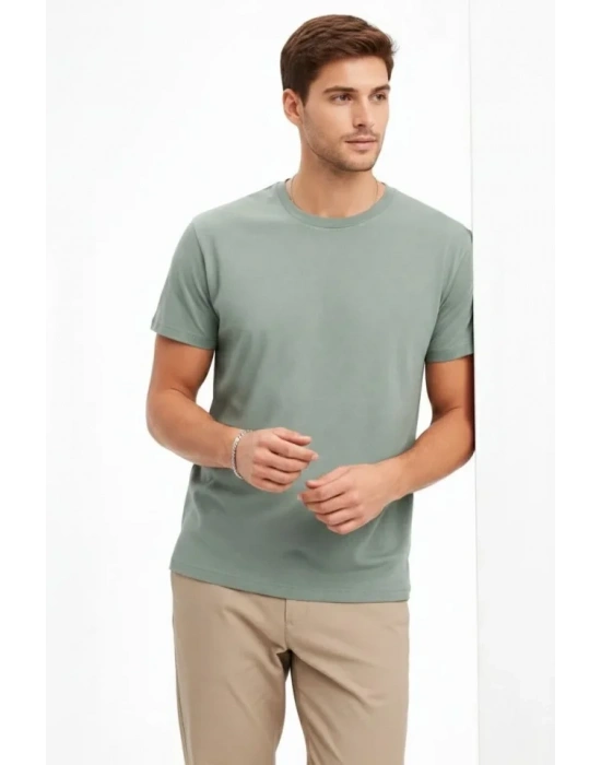 Erkek Bisiklet Yaka Tişört Regular Kalıp Basic Pamuklu Günlük Kullanım T-shirt - Mint Yeşili