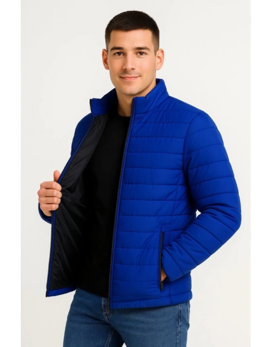 Erkek Bomber Mont Ceket – Su İtici Kumaş, Kapitone Astarlı, Fermuarlı, Kışlık - Saks Mavisi