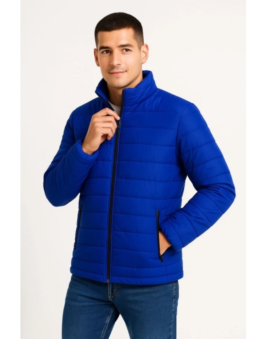Erkek Bomber Mont Ceket – Su İtici Kumaş, Kapitone Astarlı, Fermuarlı, Kışlık - Saks Mavisi
