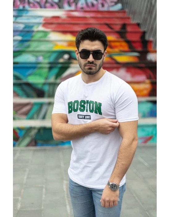 Erkek Boston Baskılı Süprem T-shirt