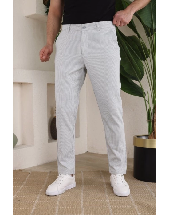 Erkek Casual Slim Fit Cord Desenli Kumaş Pantolon
