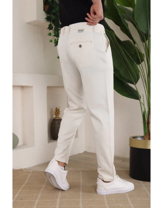 Erkek Casual Slim Fit Cord Desenli Kumaş Pantolon