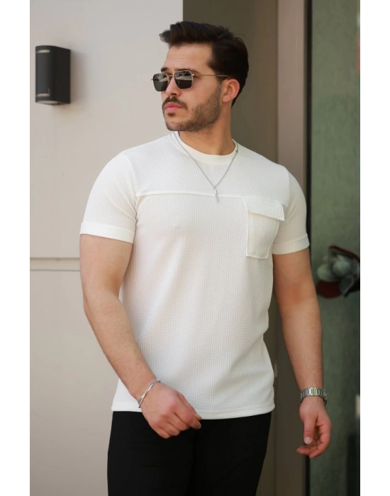 Erkek Cepli Kolyeli Kısa Kollu örme Kumaş T-shirt
