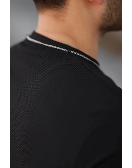 Erkek Cepli Kolyeli Kısa Kollu örme Kumaş T-shirt