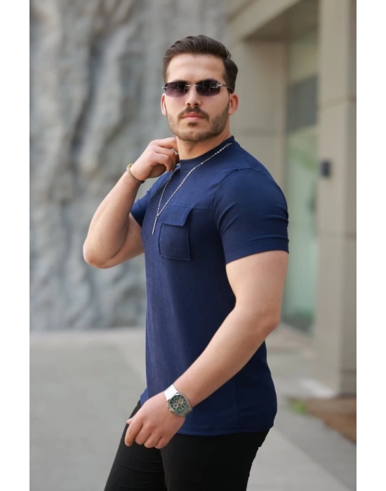 Erkek Cepli Kolyeli Kısa Kollu örme Kumaş Tişört