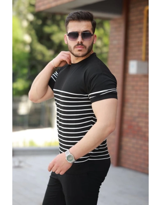 Erkek çizgi Desenli Bisiklet Yaka Kısa Kollu T-sihrt