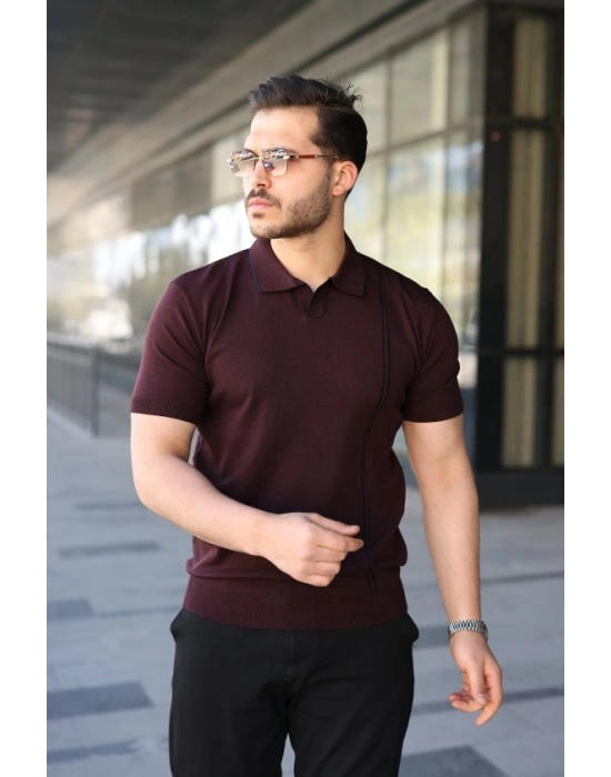 Erkek Çizgi Detaylı Yakalı Triko Tişört