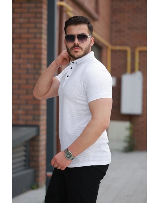 Erkek çizgi Dokulu çıtçıt Yakalı Kısa Kollu T-shirt