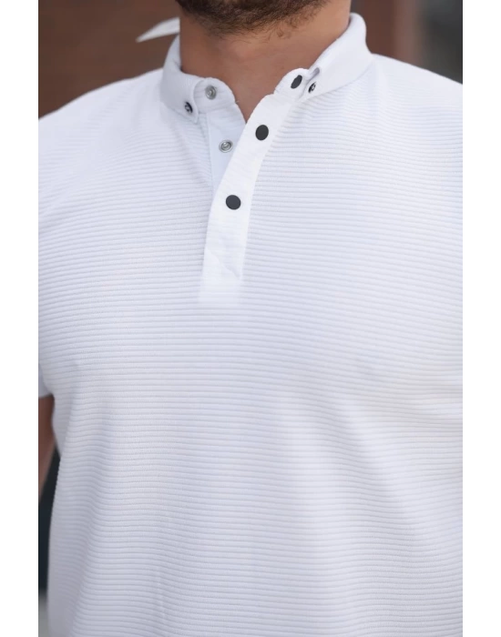 Erkek çizgi Dokulu çıtçıt Yakalı Kısa Kollu T-shirt