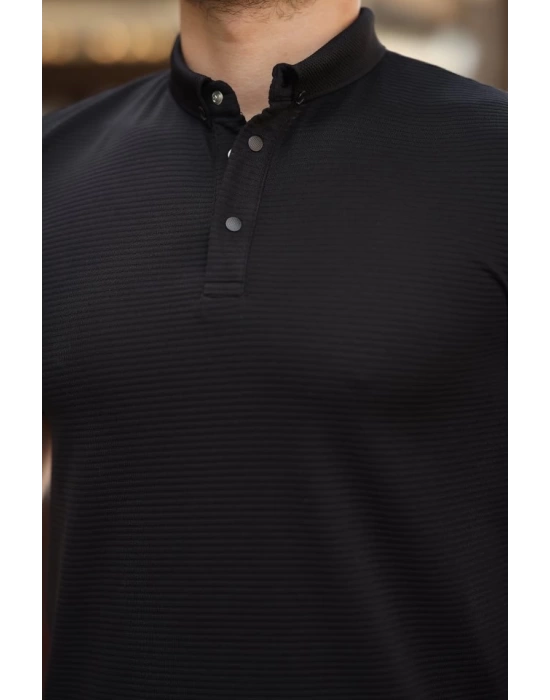 Erkek çizgi Dokulu çıtçıt Yakalı Kısa Kollu T-shirt