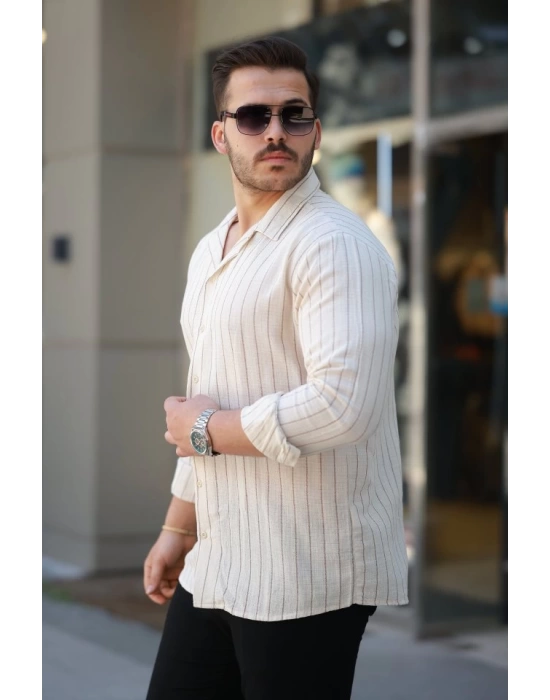 Erkek çizgili Keten Gömlek