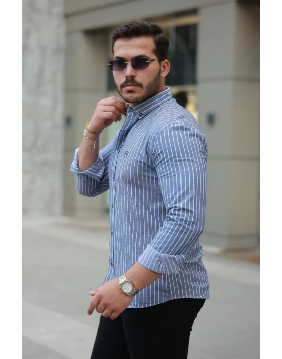 Erkek çizgili Uzun Kollu Gömlek
