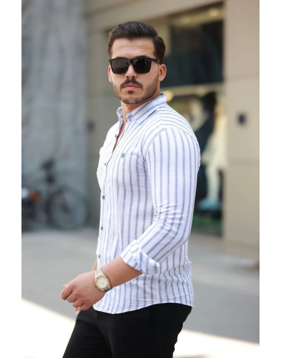 Erkek çizgili Uzun Kollu Gömlek