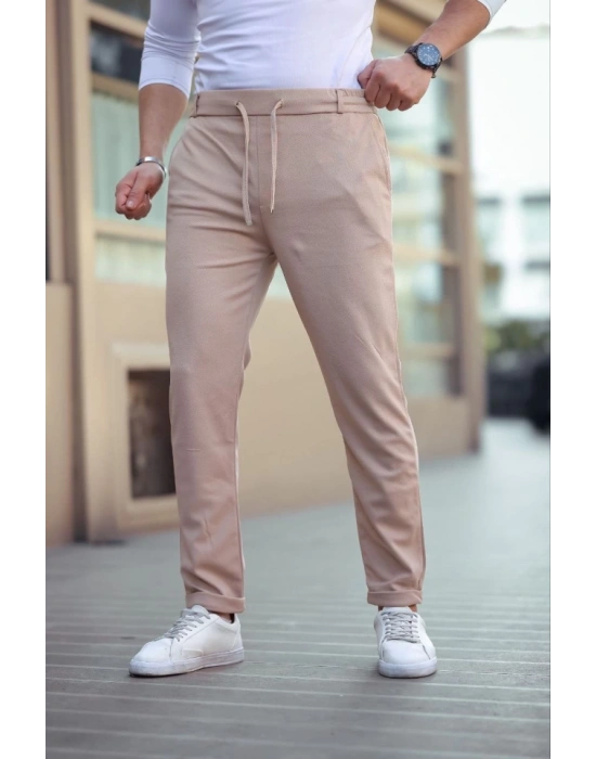 Erkek Diagonel Mikro Dokulu Cepli Beli Lastilki Pantolon - Gri