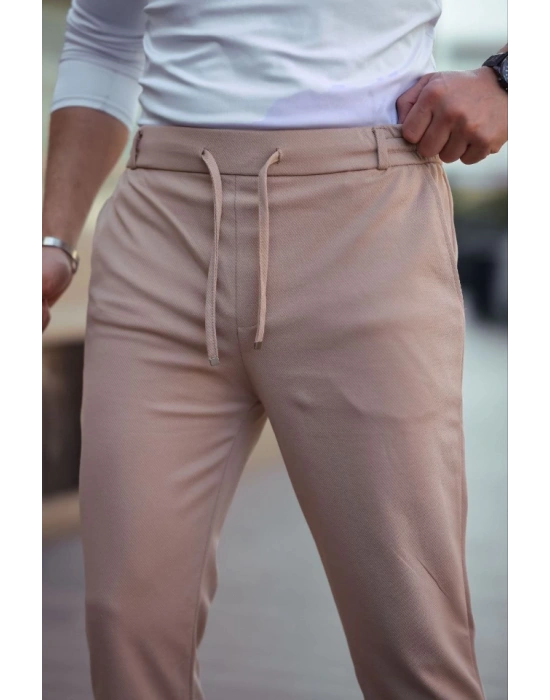 Erkek Diagonel Mikro Dokulu Cepli Beli Lastilki Pantolon - Gri