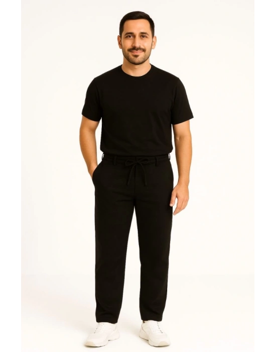 Erkek Diagonel Mikro Dokulu Cepli Pantolon - Siyah