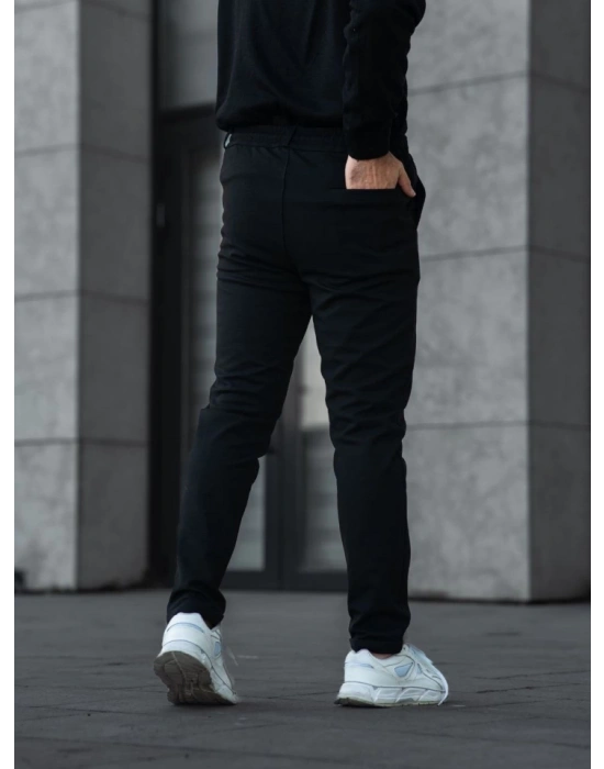 Erkek Diagonel Mikro Dokulu Cepli Pantolon - Siyah