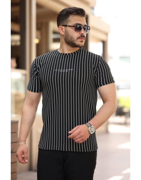 Erkek Dikey çizgili Ottoman Kumaş Kısa Kollu T-shirt