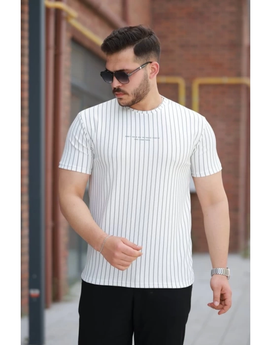 Erkek Dikey çizgili Ottoman Kumaş Kısa Kollu T-shirt
