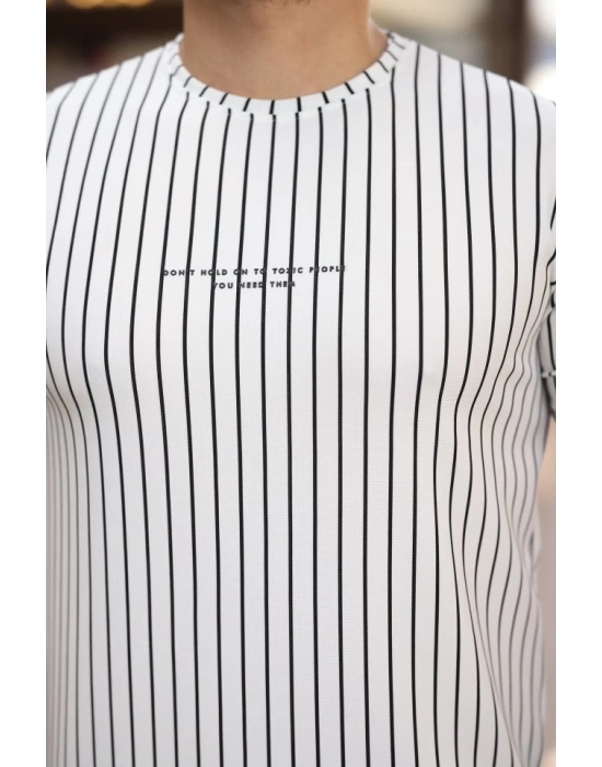 Erkek Dikey çizgili Ottoman Kumaş Kısa Kollu T-shirt
