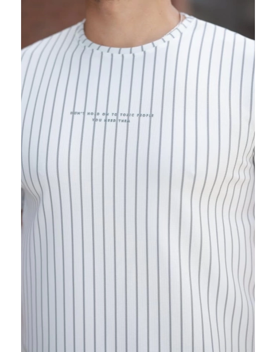 Erkek Dikey çizgili Ottoman Kumaş Kısa Kollu T-shirt