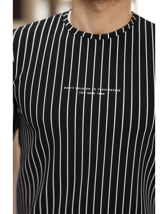 Erkek Dikey çizgili Ottoman Kumaş Kısa Kollu T-shirt